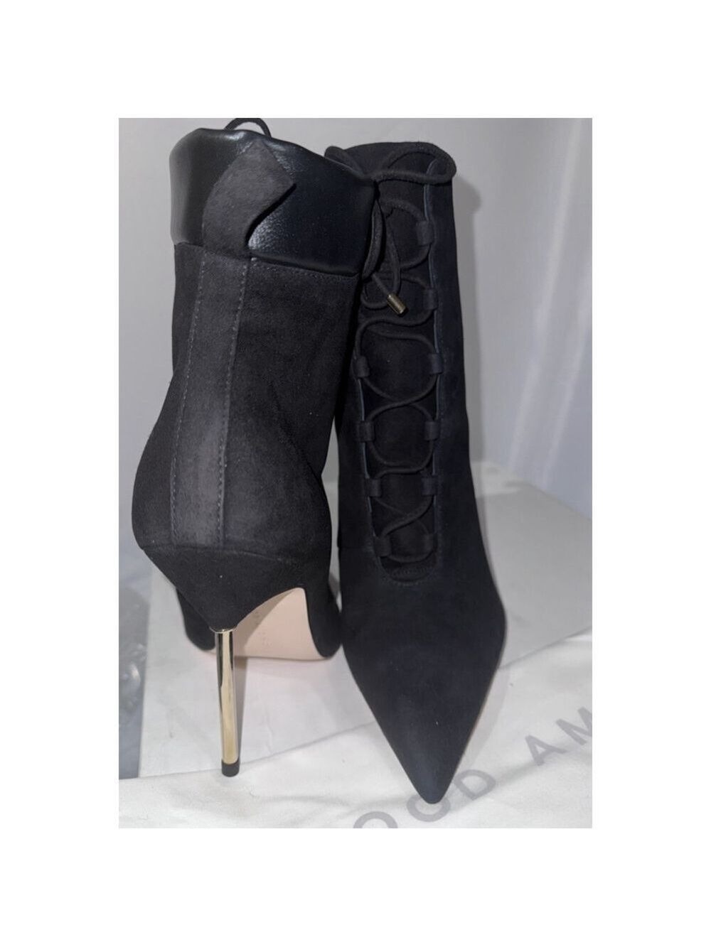 Good American Shoes Womens 7.5 Black Suede Booties Stiletto Heel Boots GA012K-E - Picture 8 of 12